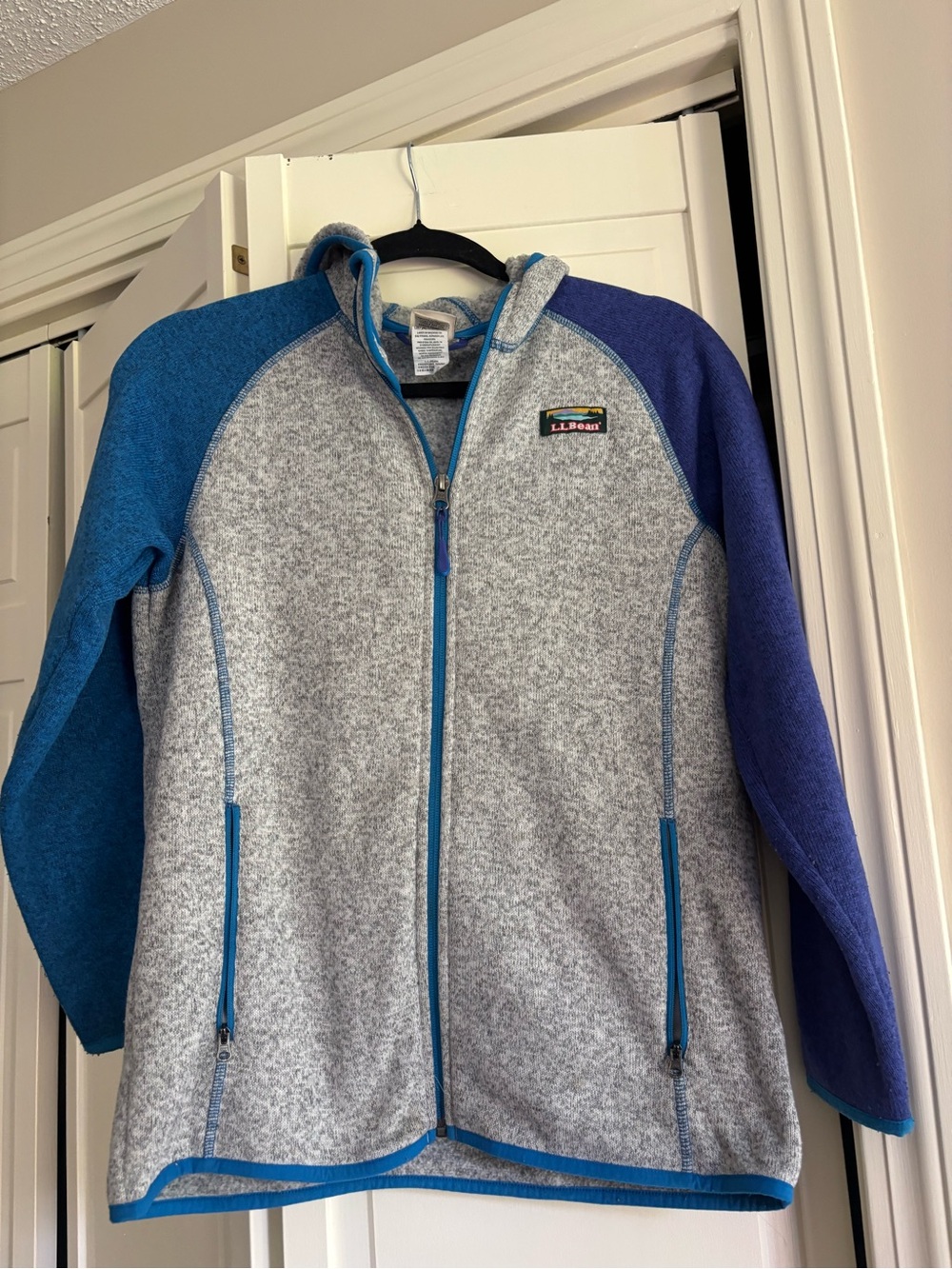 L.L. Bean Kids' Gray Fleece Jacket with Blue and Navy Sleeves